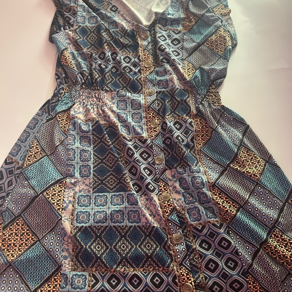 Geometric Patterned Blue and Gold Dress